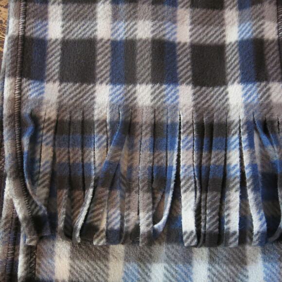 Flannel Plaid Long Scarf Fringe  68" Length Blue Black Fall Winter Warm and Soft - Picture 6 of 6